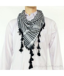 Shemagh Keffiyeh Palestinian Scarf - Black Tassle & White